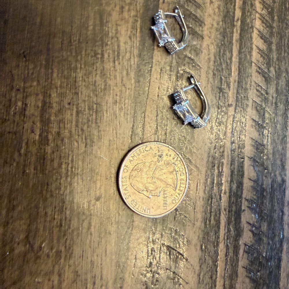 Classic Silver-Tone Clear CZ Drop Earrings - Picture 7 of 7